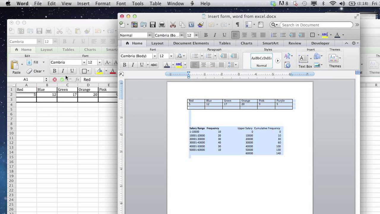convert word form to excel for mac